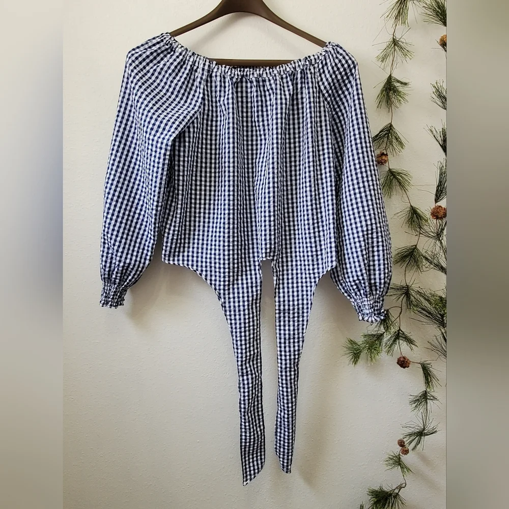 Sanctuary Claire Gingham Tie Front Top - Blue White Cottagecore Boho NWOT - Picture 5 of 11